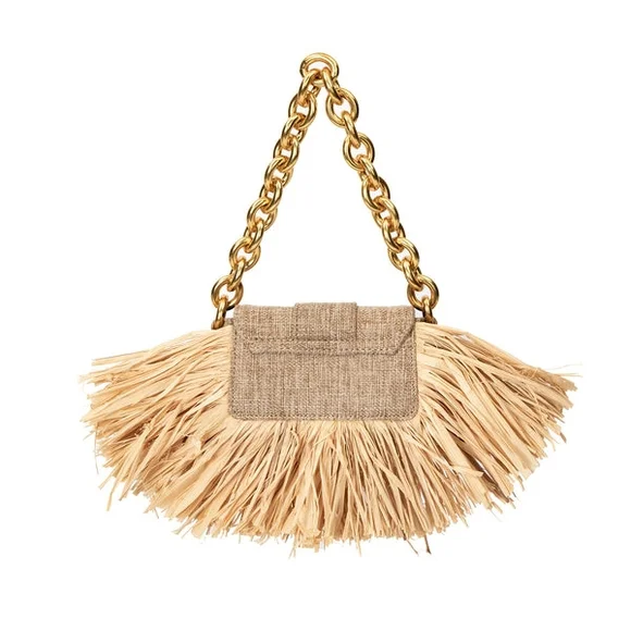Brandon Blackwood Tan Fringed Clutch with Gold Chain - Picture 3 of 3